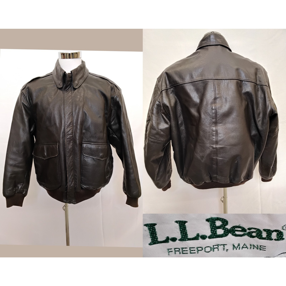 L.L. Bean Leather Flight Jacket Men's XL Brown Thinsulate Made in USA #Z5364